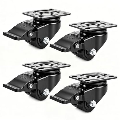 W B D WEIBIDA 1.25inch Swivel Plate Caster Wheels Set of 4 Heavy Duty, Extra Width Wheel & Steel Industrial Caster with Brake, Endurance & Quiet & Sturdy Nylon Wheels for Home Use, 1100lbs Capacity - style: 1.25 inch(Metal)