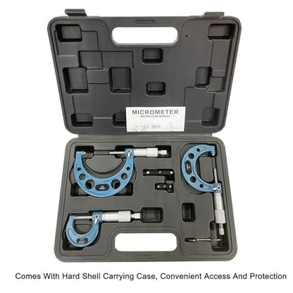 Outside Micrometer Set, MFQNENLK 0-3" Precision Machinist Tools 0.0001in Accuracy, Micrometer Measuring Tool Set, Alloy Precision Micrometer with Fitted Case (3Pcs Set) - size: 3Pcs Set