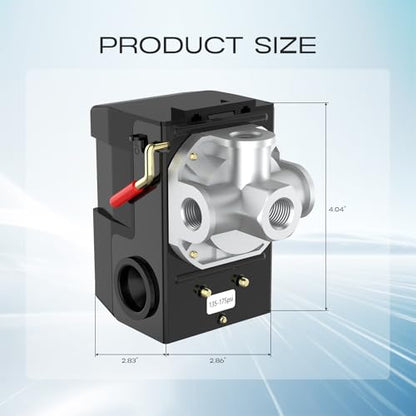 Air Compressor Pressure Switch, cnaodun 135-175 PSI 26A 1/4 NPT Thread Four-Port Pressure Switch for Air Compressor Pressure Regulator Switch - style: 4-port 26A135-175 PSI