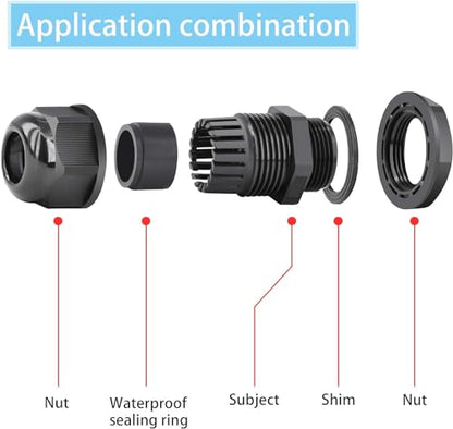 SuperInk 40 Pcs Cable Gland - Plastic Waterproof Adjustable 3-14mm Cable Glands Joints Wire Protector PG7 PG9 PG11 PG13.5 PG16 Cable Connectors