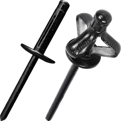 100pcs Aluminum Trifold Rivets, Black, 3/16"x3/4" Large Head (5/8" / 16mm)