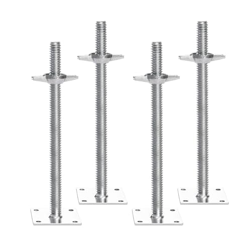 VEVOR 4-Pack Adjustable Leveling Jacks, 18.2 In Adjustable Height & 3307lbs/1500kg Total Load Capacity Scaffold Jacks Feet, Solid Carbon Steel Screw Jacks for Baker-Style Scaffolding Equipment, Silver