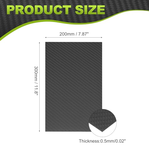 MECCANIXITY 3K Carbon Fiber Plate Panel Sheets, 200 x 300 x 0.5mm Carbon Fiber Board Plate Matte Twill Weave Panel Sheets Flexible for RC Aircraft, Model Car, Auto Parts - size: 200 x 300 x 0.5mm/7.87 x 11.8 x 0.02 inches