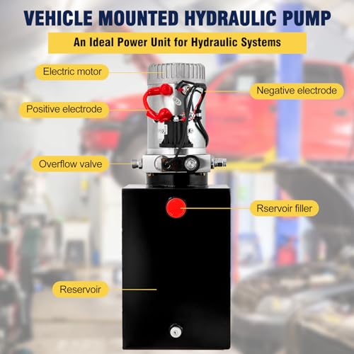 Hydraulic Power Unit 12 Quart Hydraulic Pump 12V Dump Trailer Pump Single Acting Hydraulic Power Pack 3200 PSI Electric Hydraulic Pump with Steel Reservoir for Car Lift