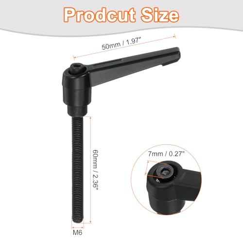 uxcell M6 x 60mm Adjustable Knobs Handle Male Thread Push Button Black - size: M6 x 60mm
