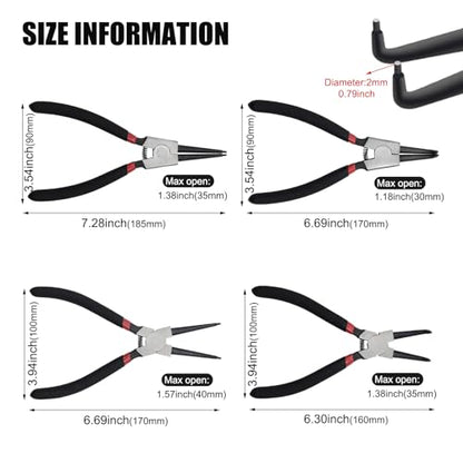 7" Snap Ring Pliers Set, 4PCS Heavy Duty Retaining Ring Pliers