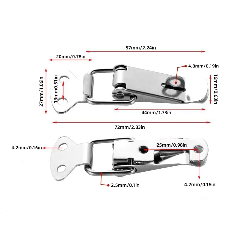 Latch, Stainless Steel Spring Loaded Toggle Latch,With locking hole, Silver Catch Hasp Clamp Clip Lock with for Cabinet, Wooden Case, Box (6 Pack)