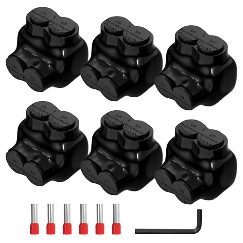 Joinfworld 2 Port Insulated Multi Tap Connector 3/0-6 Gauge Wire Connectors Aluminum to Copper Wire Connectors Single Sided Entry Insulated Wire Connector with Slotted Allen Hex - 6 Pack - color: 6PCS 3/0-6AWG