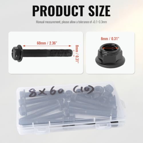 Minho M8-1.25 x 60mm Flange Head Bolts in Carbon Steel Material,Flange Hexagon Screws Come with Flange Nuts,Black Oxide Finish Plated,Partial Thread, 10 Sets - size: M8-1.25*60