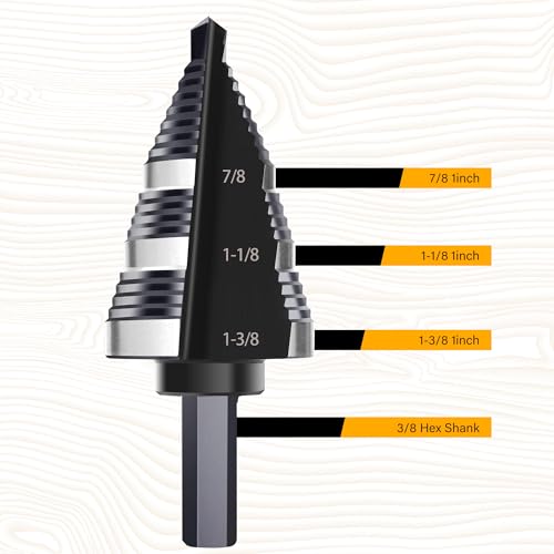 1/4 to 1-3/8 Inch Step Drill Bit, M2 High-Speed Steel Double Fluted Drill bits, Straight Grooved Step Drill Bit for Hole Drilling in Stainless Steel, Copper, Aluminum, Wood, Plastic - style: M2 1-3/8