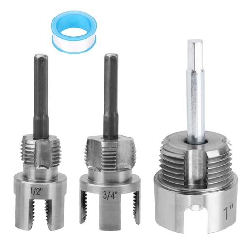 3pcs Pipe Threading Tool, Dual-Function Integrated Internal & External Pipe Thread Cutter for 1/2, 3/4, & 1 Inch PVC/Plastic Tube with Raw Material Belt for Electric Drills - style: Style 3
