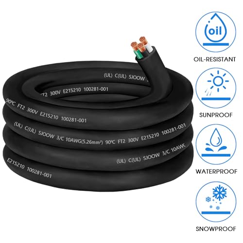 25ft SJOOW 10/3 Wire 10/3 SJOOW Cord 10 Gauge 3 Conductor Wire SJOOW Cord - size: 25 FT, style: 10AWG(3-Conductor)