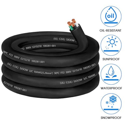 25ft SJOOW 10/3 Wire 10/3 SJOOW Cord 10 Gauge 3 Conductor Wire SJOOW Cord - size: 25 FT, style: 10AWG(3-Conductor)