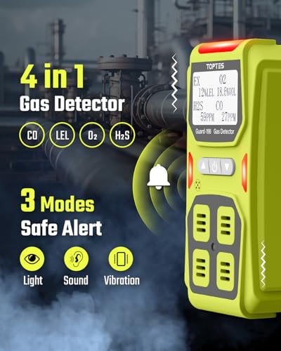 Guard-156 4 Gas Monitor Multi Gas Detector for H2S, CO, LEL, and O2, Triple Alarm Modes (Visual, Vibration, Sound), 0.5s Fast Response, Dust and Explosion Proof Design for Work and Home Safety - Green - color: Green