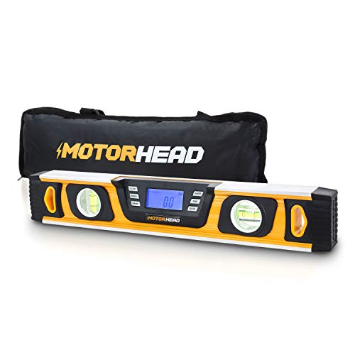 MOTORHEAD 16-Inch 0° - 180° SMART DIGITAL Level, LCD Screen, Audible Alerts, Water, Dust & Shock Resistant, Magnetic Bottom, Includes Bag, High-Visibility, Solid-Milled Aluminum, USA-Based Support - size: 16"