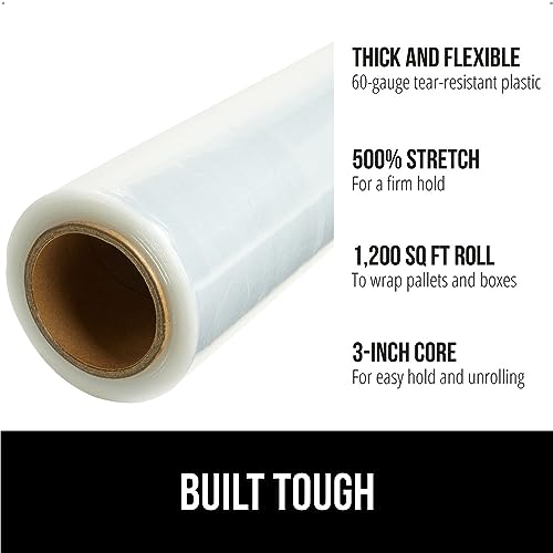 GORILLA GRIP Stretch Film Shrink Wrap for Moving, 1200'x17" Roll - size: 17" - 1200 FT Roll