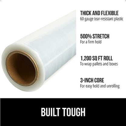 GORILLA GRIP Stretch Film Shrink Wrap for Moving, 1200'x17" Roll - size: 17" - 1200 FT Roll