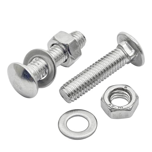 M6 x 25mm Carriage Bolts Kit,304 Stainless Steel Round Head Square Neck Carriage Bolts with Hex Nuts and Flat Washers,Full Thread,Silver(10Sets) - size: M6 x 25mm