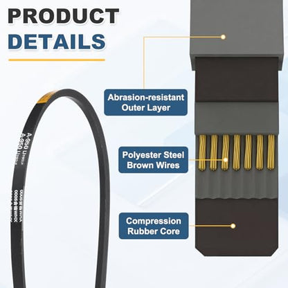 uxcell 3Pcs A950 Rubber V-Belt, 950mm Li x 13mm W x 8mm T, Classic Wrapped - size: A950