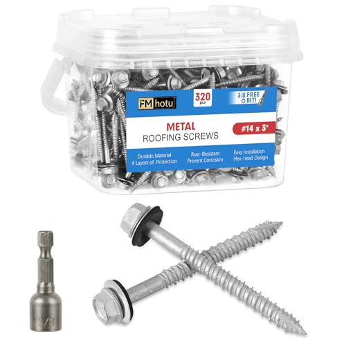 #14×3Inch Metal Roofing Screws 320-PCS Hex Head Rustpert Coating Screws - size: #14×3