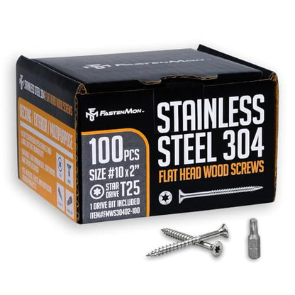 304 Stainless Steel Deck Screws, #10 x 2, 100 PCS - size: #10 x 2"