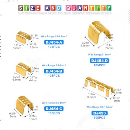 Glarks 525Pcs U Shape Copper Wire CrimpTerminal Assortment Set Non-Insulated Copper Ring Spade Butt Lugs Open Barrel Connectors Kit