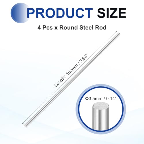MECCANIXITY 4 Pcs Round Steel Rod 3.5mmx100mm HSS Lathe Bar Stock Tool - size: 3.5mm x 100mm