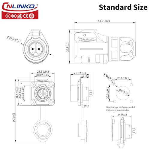 CNLINKO Automotive Electrical Connector, led Socket Plug Connector M16 5 PIN Signal, 5A car Circular Waterproof connectors (5 PIN) - size: 5-Pin, style: Four-Hole Socket Set