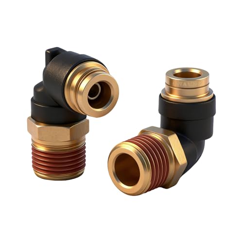 1/2" DOT Air Hose 90 Degree Elbow Fittings 2 Pack, Quick Connect Air Fittings, PTC & PTCR Composite Brass Connector, 1/2" Tube OD x 3/8" NPT Thread for Truck Air Brake & Suspension Systems - size: 1/2"OD x 3/8"NPT