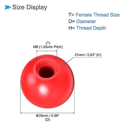 Thermoset Ball Knobs, M8 Female Thread 25mm Diameter, Plastic Metric Hand Screw Grip Red - (Applications: for Lathe Machinery Lever Handle), 2-Pieces - color: Red, size: M8 x 25mm
