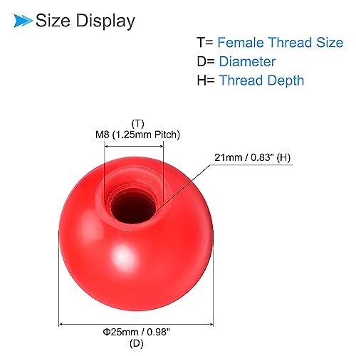 Thermoset Ball Knobs, M8 Female Thread 25mm Diameter, Plastic Metric Hand Screw Grip Red - (Applications: for Lathe Machinery Lever Handle), 2-Pieces - color: Red, size: M8 x 25mm