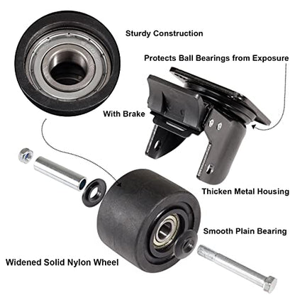 W B D WEIBIDA Plate Swivel Caster Wheels 3-inch Heavy Duty of 4400lbs, Low Gravity Center Design Black Caster Wheels with Brake, Durable & Quiet & Sturdy Nylon Wheels for Industrial, Set of 4 - style: 3 inch(Metal)