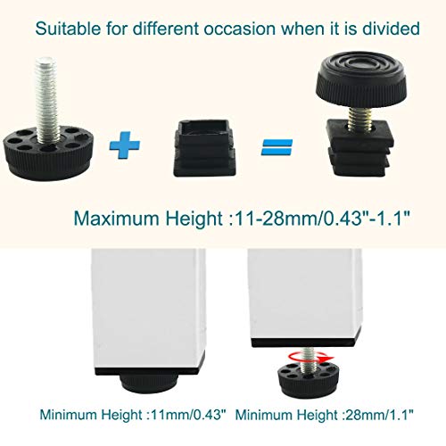 uxcell Adjustable Leveling Feet 20 x 20mm Square Insert Kit Furniture Glide 8 Sets