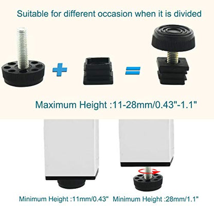 uxcell Adjustable Leveling Feet 20 x 20mm Square Insert Kit Furniture Glide 8 Sets