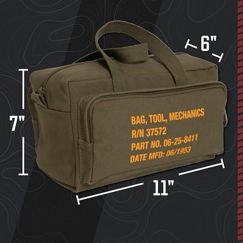 Rothco Mechanics Tool Bag, Heavy‑Duty Canvas Tool Organizer with Zipper Pockets, Compact Portable Tool Storage (Earth Brown) - color: Earth Brown