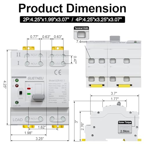 ATS Dual Power Automatic Transfer Switch, 2P 63A 220V Manual Switch - size: 2P