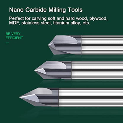 4Pcs Carbide Chamfer End Mill V Groove Router Bit 60 Degree and 90 Degree - size: 5/32" & 1/4", 60 & 90 Degree