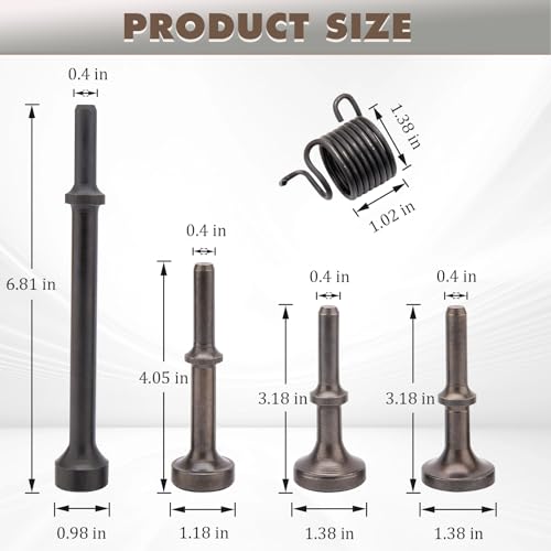 Air Hammer Bits Set, Air Hammer Smoothing Bit Set, 0.401 Air Hammer Bits, Pneumatic Hammer Bits, Extended Length Pneumatic Chisel Bits with Spring by HOOTO(5Pcs)