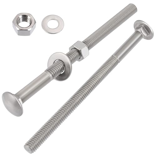 VGBUY 3/8-16 x 8 Carriage Bolts Screws 2 Sets, 304 Stainless Steel 18-8, Round Head Square Neck, Carriage Bolts and Nuts Kit, with Flat Washers - size: 3/8-16 x 8" (2 Sets)