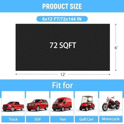 6x12 FT Garage Floor Mat, 2.8mm Thickened Diamond Plate - color: Black, size: 6x12 FT