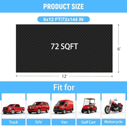 6x12 FT Garage Floor Mat, 2.8mm Thickened Diamond Plate - color: Black, size: 6x12 FT
