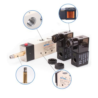 Solenoid Valve AirTAC 4V230C-08 DC12V 1/4"PT Double Solenoid 5/3 Way Closed Center Air Pneumatic Internal Pilot 21-114 PSI 5 Port 3 Position Have Memory Function. - size: 4V230C 08 1/4"PT, style: DC12V