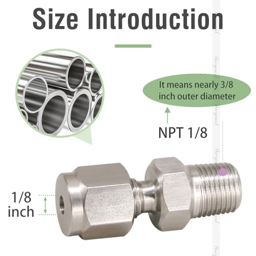 1/8 Compression Fitting, Stainless Steel 304 Tube Fittings,2 Pcs - size: NPT 1/8-1/8" O.D. 2 pcs