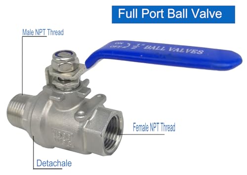 Full Port Ball Valve 1/2" NPT Heavy Duty Stainless Steel 304 Male x Female Thread For Water,Oil and Gas（1000WOG） - size: 1/2"NPT