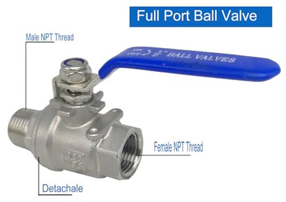 Full Port Ball Valve 1/2" NPT Heavy Duty Stainless Steel 304 Male x Female Thread For Water,Oil and Gas（1000WOG） - size: 1/2"NPT