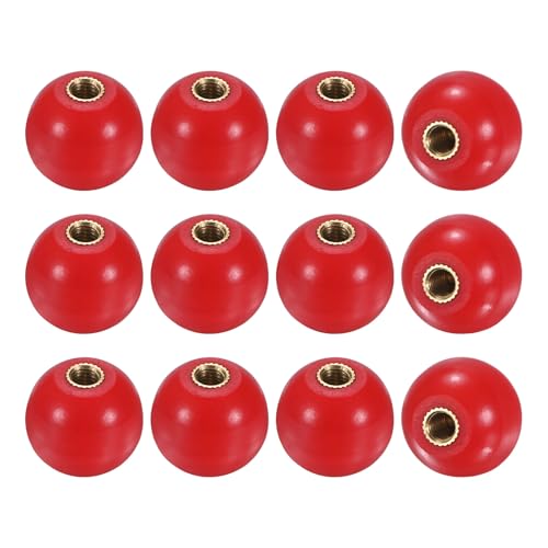 M METERXITY 12-Pack Threaded Ball Knobs, M5 Female Thread 20mm Dia. Thermoset Ball Knob for Lathe/Machine/Lawn Mowers, Round Phenolic Brass Insert Lever Handle [Red] - color: Red, size: M5x20mm