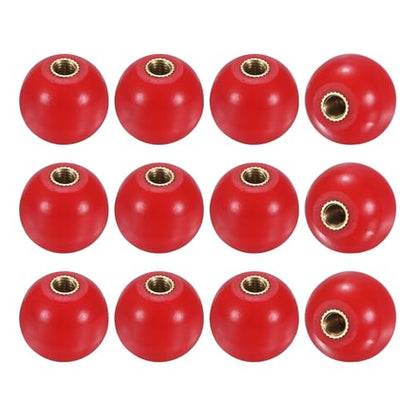 M METERXITY 12-Pack Threaded Ball Knobs, M5 Female Thread 20mm Dia. Thermoset Ball Knob for Lathe/Machine/Lawn Mowers, Round Phenolic Brass Insert Lever Handle [Red] - color: Red, size: M5x20mm