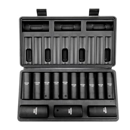 VEVOR 1/2" Drive Impact Socket Set, 13 Piece Deep Socket Set Metric 10-24mm, 6 Point CR-V Alloy Steel for Auto Repair, Easy-to-Read Size Markings, Rugged Construction, Includes Storage Case - size: 1/2" 13PCS