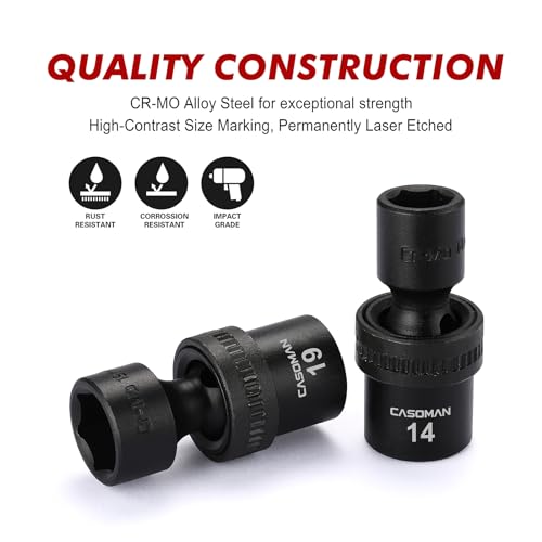 CASOMAN 15 PCS 1/2" Drive Standard Universal Impact Socket Set, 6 Point, Metric,10-24mm - size: 15 PCS 1/2" Dr.(Shallow)