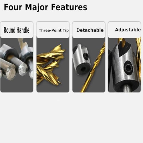 7PCS 3-10mm Round Shank Titanium Coated Countersink Drill Bit Set Replacement Three Point Drill Set Carpentry Boring Tool Woodworking Tool with Hexagon - size: 7 PCS Titanium Coating